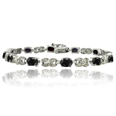 Silver Tone 7.8ct Sapphire & Diamond Accent X & Oval Bracelet