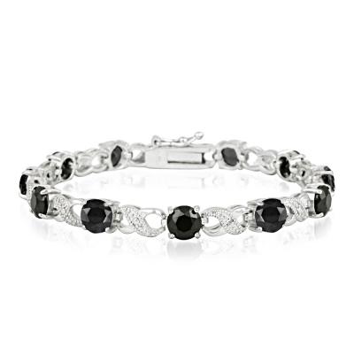 11ct Silver Tone Black Spinel and Diamond Accent Infinity Bracelet