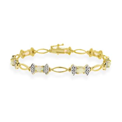 18K Gold Over Sterling Silver Created Opal & Diamond Accent Bow Bracelet