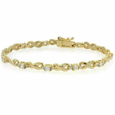 18K Gold over Stelring Silver CZ Past Present Future Infinity Link Bracelet