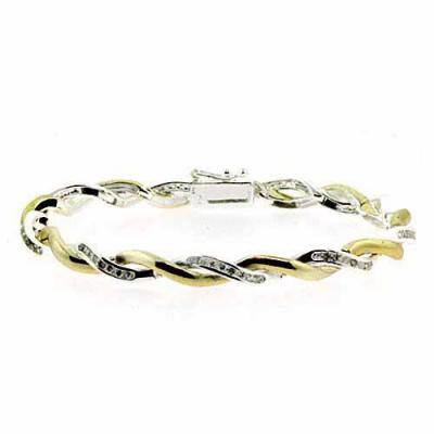 Sterling Silver & Gold Overlay CZ Intertwined Spiral Bracelet