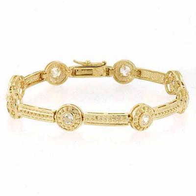 18K Gold over Sterling Silver CZ Circle & Textured Dotted Bar Bracelet