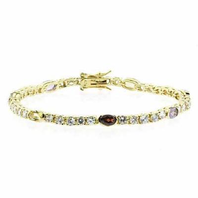 18K Gold over Sterling Silver Multi Gemstone & CZ Tennis Bracelet
