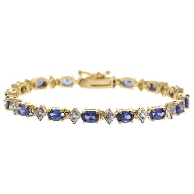 18K Gold over Sterling Silver Tanzanite CZ & Diamond Accent Bracelet