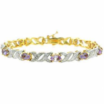 18K Gold over Sterling Silver Amethyst & Diamond Accent Double X Bracelet
