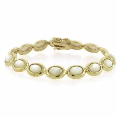 18K Gold over Sterling Silver Mother of Pearl Oval Link Bracelet