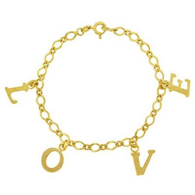 18K Gold over Sterling Silver 'Love' Talking Word Charm Chain Bracelet