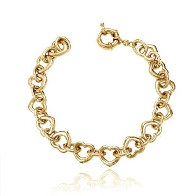 Gold Tone Polished Heart Link Bracelet