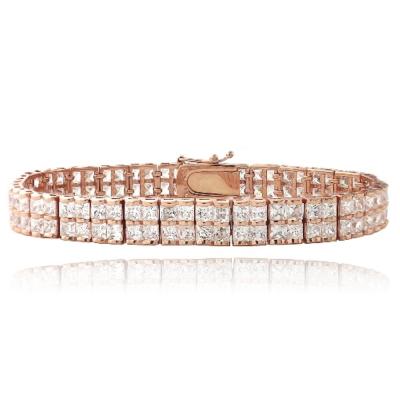 Rose Gold Plated 20ct Cubic Zirconia Double-Row Square Tennis Bracelet