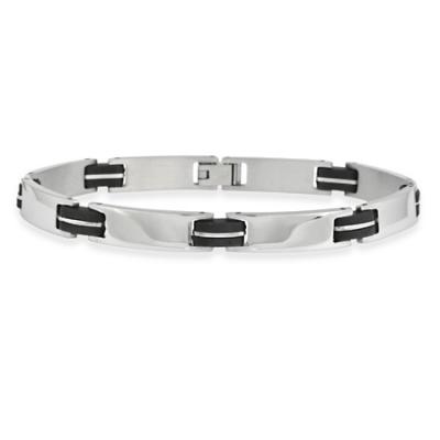 Stainless Steel and Rubber Accented Mens Bracelet