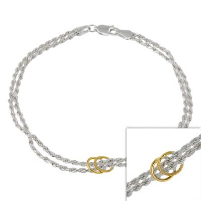 Sterling Silver Two Strand Rope Chain Bracelet w/ 18k Gold Overlay Accents