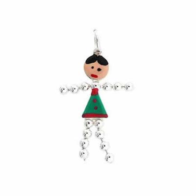 Flexible Sterling Silver Green and Pink Enamel Beaded Little Girl Charm