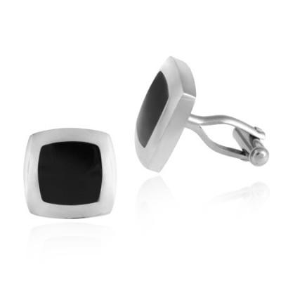 Stainless Steel & Black Enamel Square Mens Cufflinks
