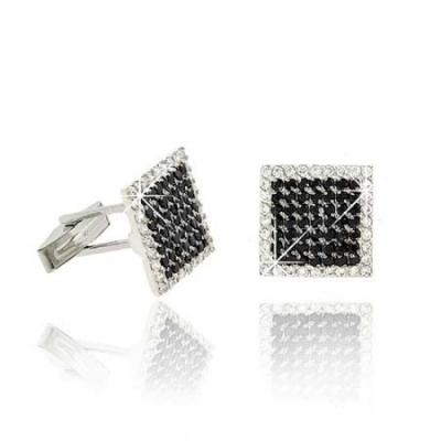 Sterling Silver Black CZ Square Mens Cufflinks