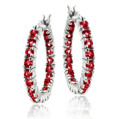 Sterling Silver Created Ruby Inside Out Hoop Earrings
