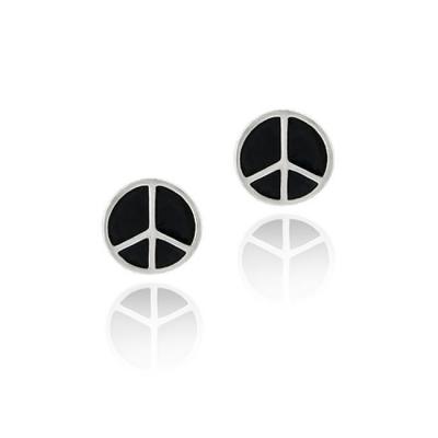 Sterling Silver Black Enamel Peace Sign Symbol Earrings