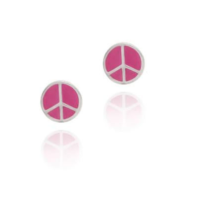 Sterling Silver Pink Enamel Peace Sign Symbol Earrings