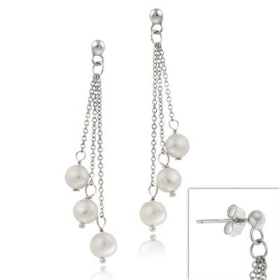 Sterling Silver White Freshwater Pearl Dangle Earrings