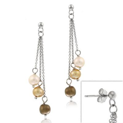 Sterling Silver Freshwater Multi Color Pearl Dangling Earrings