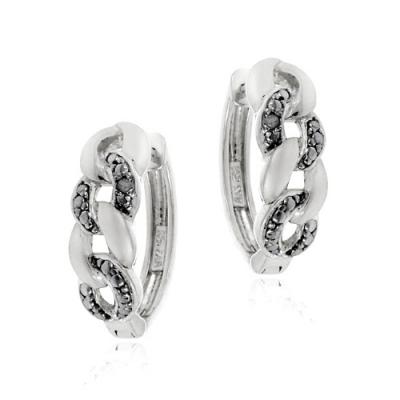 Sterling Silver Black Diamond Accent Infinity Huggie Earrings