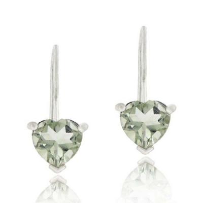 Sterling Silver 1.3ct. TGW Green Amethyst Heart Drop Earrings