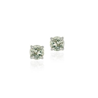 Sterling Silver Genuine Green Amethyst 6mm Round Stud Earrings - February Birthstone
