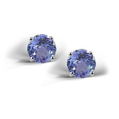 Sterling Silver 2ct Simulated Tanzanite Stud Earrings, 6mm