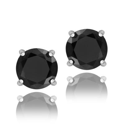 Sterling Silver Black CZ 7mm Round Stud Earrings
