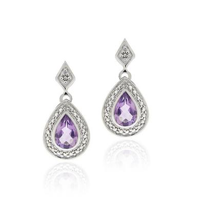 Sterling Silver Amethyst & Diamond Accent Teardrop Dangle Earrings