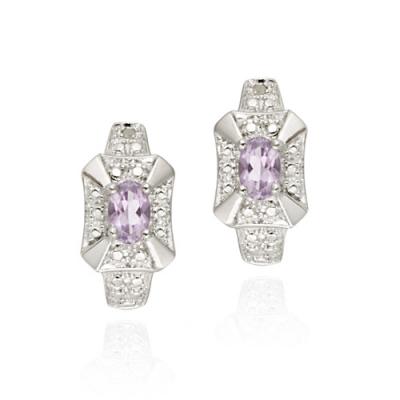 Sterling Silver Genuine Amethyst & Diamond Accent Rectangle Frame Half Hoop Earrings