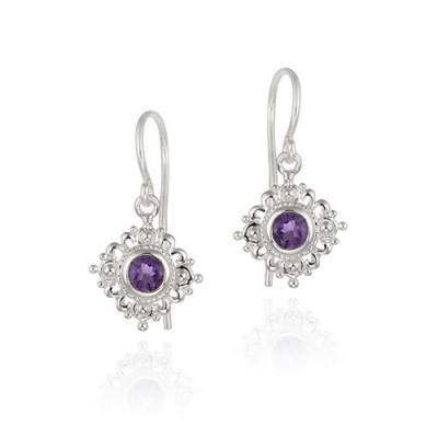 Sterling Silver Amethyst Filigree Dangle Earrings