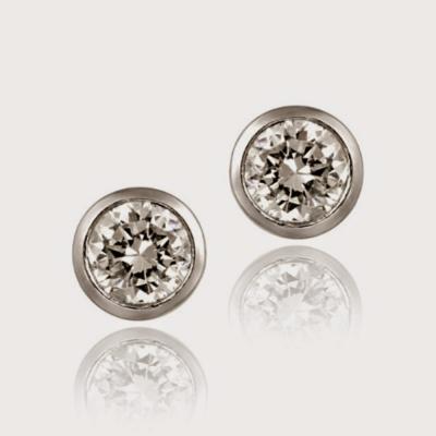 Sterling Silver CZ Bezel Set Martini Stud Earrings, 6mm