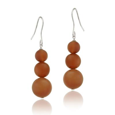 Sterling Silver Carnelian Three-Stone Drop Earrings