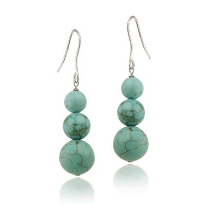 Sterling Silver Howalite Chryscolla Three-Stone Drop Earrings