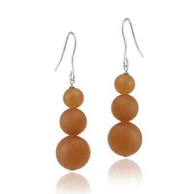 Sterling Silver Orange Aventurine Three-Stone Drop Earrings