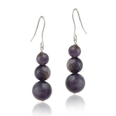 Sterling Silver Dogtooth Amethyst Stone Three-Stone Drop Earrings