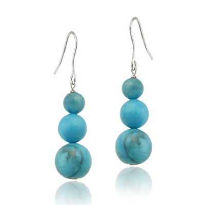 Sterling Silver Created Turquoise Three-Stone Drop Earrings