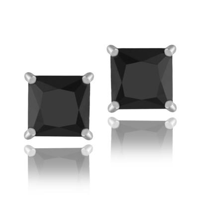 Sterling Silver Black CZ 8mm Square Stud Earrings