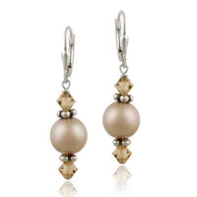 Sterling Silver Almond Swarovski Pearl & Crystal Dangle Leverback Earrings