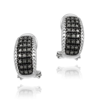 Sterling Silver 1/2ct Black Diamonds Half Hoop Earrings