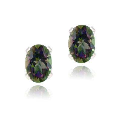 Sterling Silver 1.1ct Green Mystic Topaz Oval Stud Earrings, 6x4mm