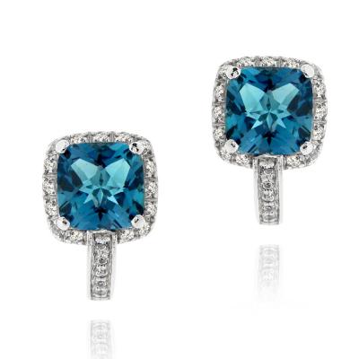 Sterling Silver 8ct London Blue & White Topaz Square Huggie Earrings