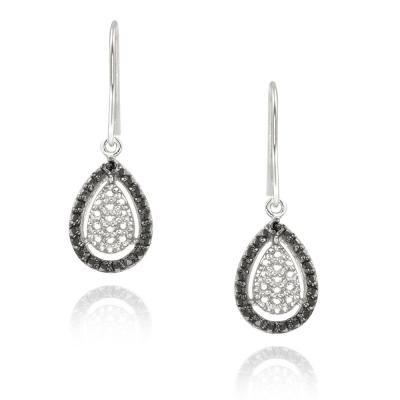 Sterling Silver Black Diamond Accent Double Teardrop Dangle Earrings