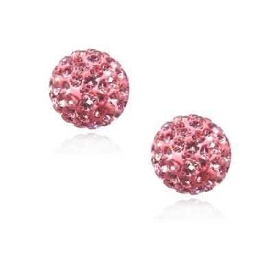 Sterling Silver Pink Fireball Ball Stud Earrings