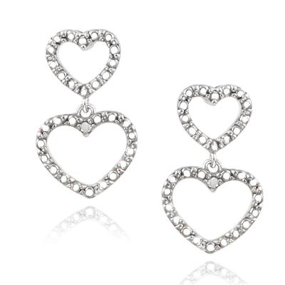 Sterling Silver Diamond Accent Graduating Open Hearts Dangling Earrings