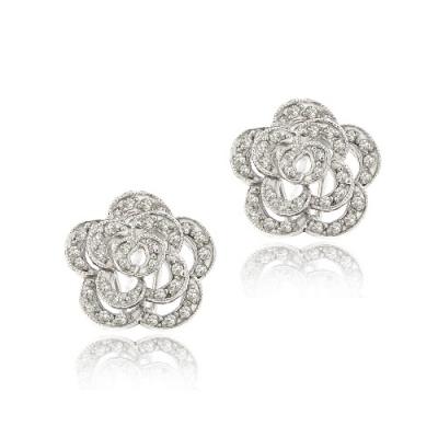 Sterling Silver CZ Rose Earrings