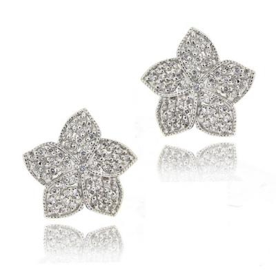 Sterling Silver CZ Flower Stud Earrings