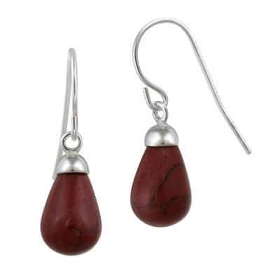 Sterling Silver Red Jasper Raindrop Dangle Earrings