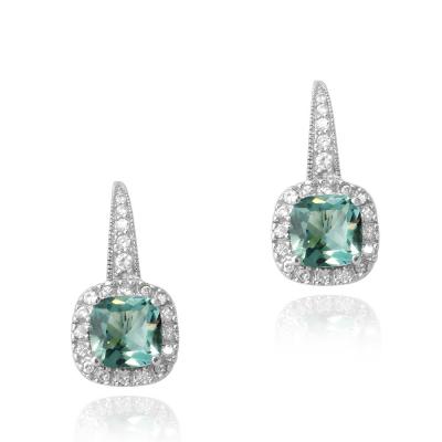 Sterling Silver 7ct Carribean Mist & Clear CZ Square Leverback Earrings