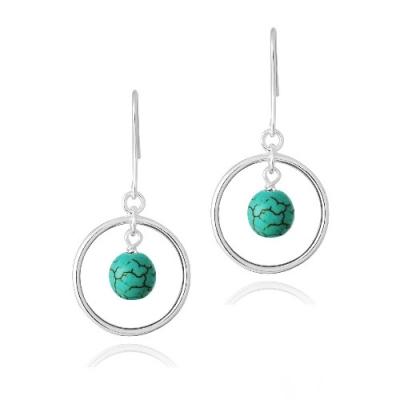 Sterling Silver Howalite Bead & Circle Dangle Earrings